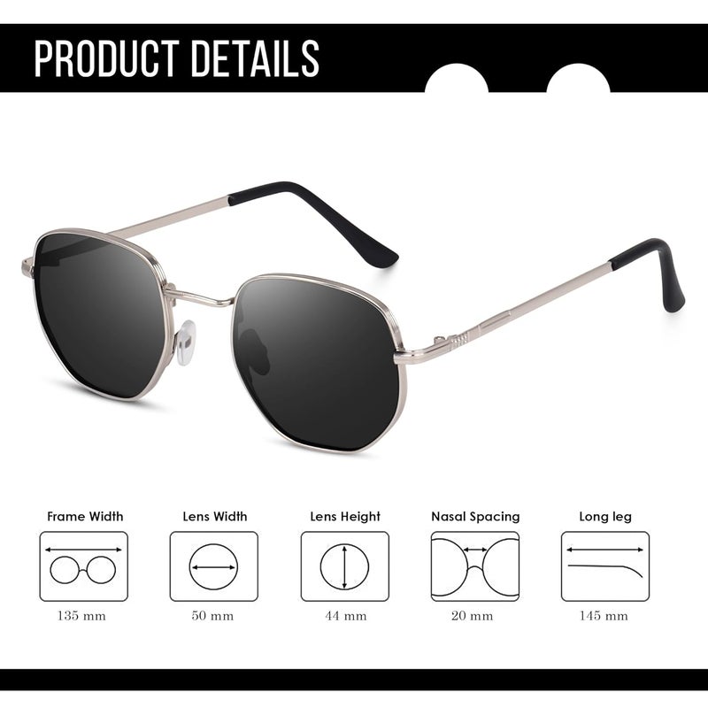 Dervin UV Protected Hexagonal Sunglasses for Men and Women (Silver-Black) - Image 5
