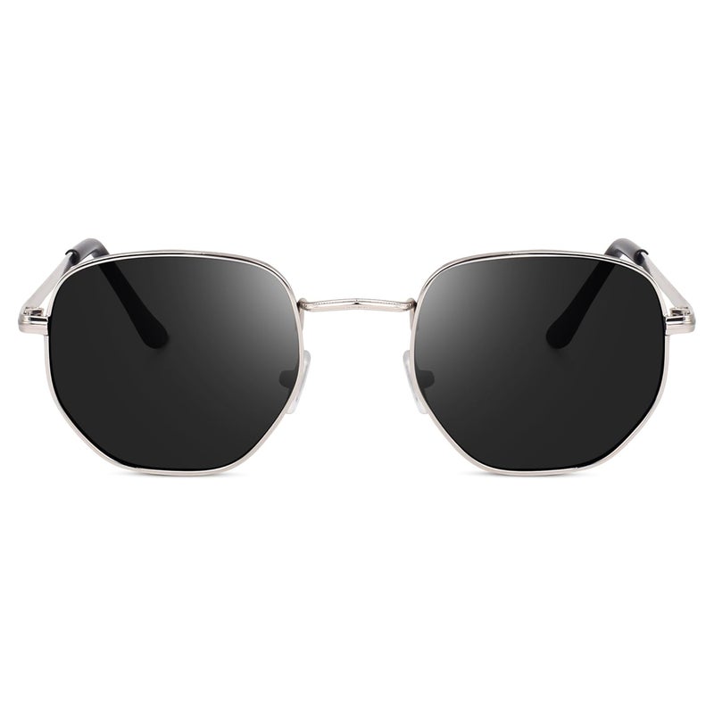 Dervin UV Protected Hexagonal Sunglasses for Men and Women (Silver-Black) - Image 2