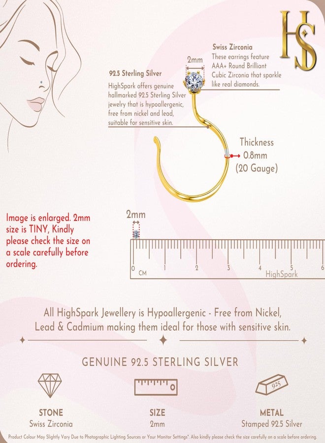 HighSpark 925 Silver Nose Pin for Women in 18K Gold Finish | 92.5 Sterling Silver Nose Piercing for Women & Girls | Lovely Gift - Clear Silver - Image 2