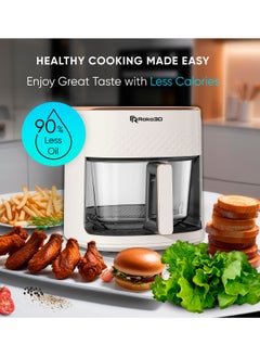 Roko3D Air Fryer ROKO 3D with Non Toxic Glass Basket 4,2 Litre | Innovative Technology For Easy Cooking without Oil | Deep Fry, Air Fry, Bake, Roast Diet Meals | Diswasher Safe, Timer Settings, Led Control Panel  - Image 3