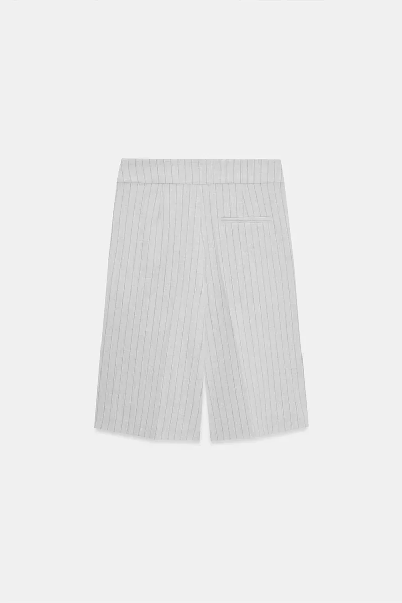 Dilvin Light Grey DILVIN High-Waist Striped Tailored Shorts With Belt for Women | Best Price UAE