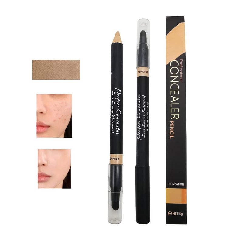 AKARY Dual Sided Concealer Pencil for Face, 2 in 1 Full Range of Concealers Pen Face Concealer Crayon Highlighter Stick, Professional Waterproof Foundation Concealer for Eye Dark Circles, Blackheads, Concealer Pencil with Brush for Men and Women (#3 Ivory) - Image 1