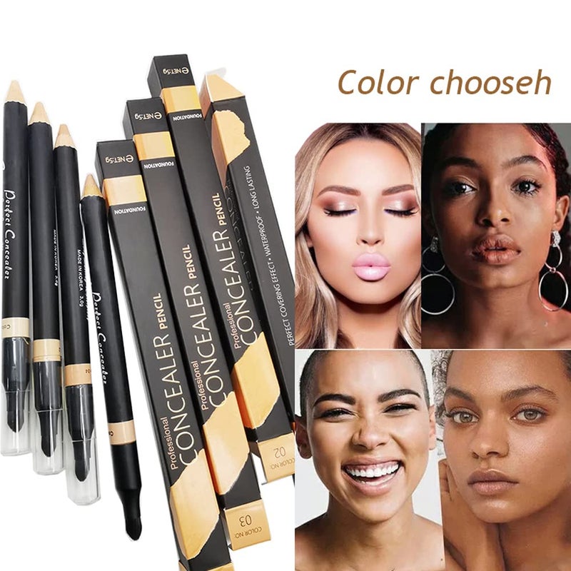 AKARY Dual Sided Concealer Pencil for Face, 2 in 1 Full Range of Concealers Pen Face Concealer Crayon Highlighter Stick, Professional Waterproof Foundation Concealer for Eye Dark Circles, Blackheads, Concealer Pencil with Brush for Men and Women (#3 Ivory) - Image 2