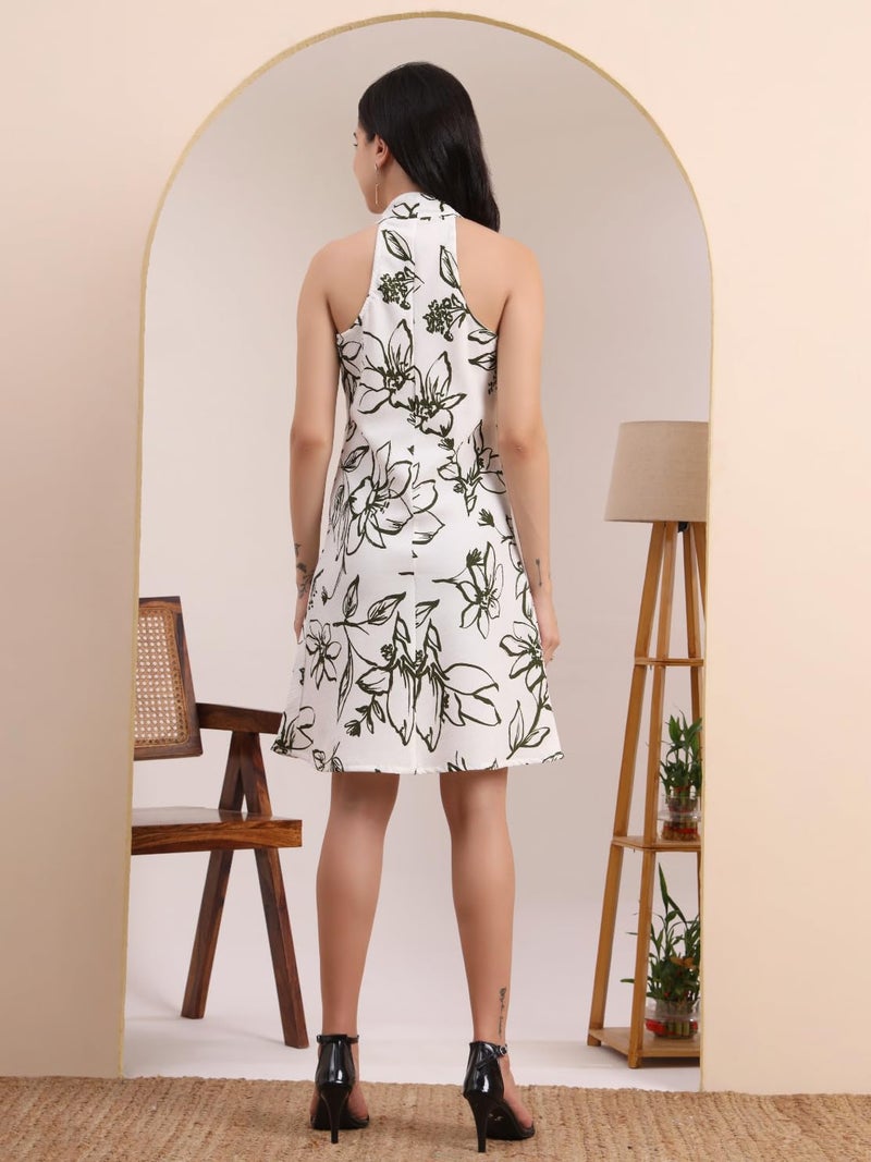 Yash Gallery Women’s Halter Neck Sleeveless A-Line Dress (Green) - Image 5