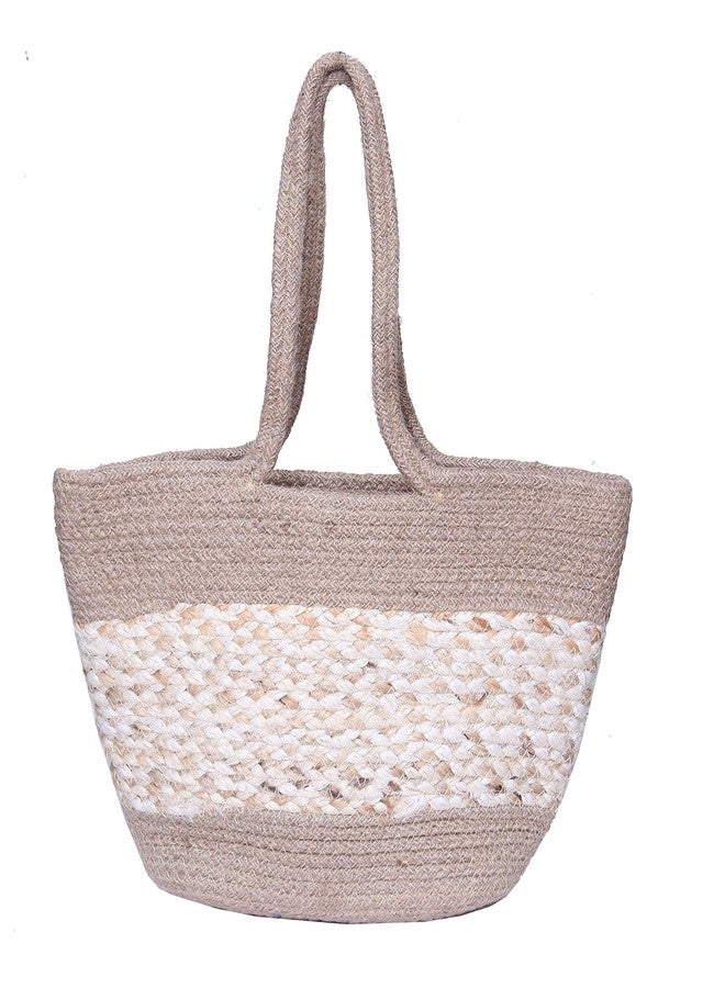 ROSSLYN Eco-Friendly Reusable Jute&Cotton Bag for Cloth Shopping Bags for Daily use Market Carry Milk Grocery Fruits Vegetable with Reinforced Handle jhola Bag (beige) - Image 1