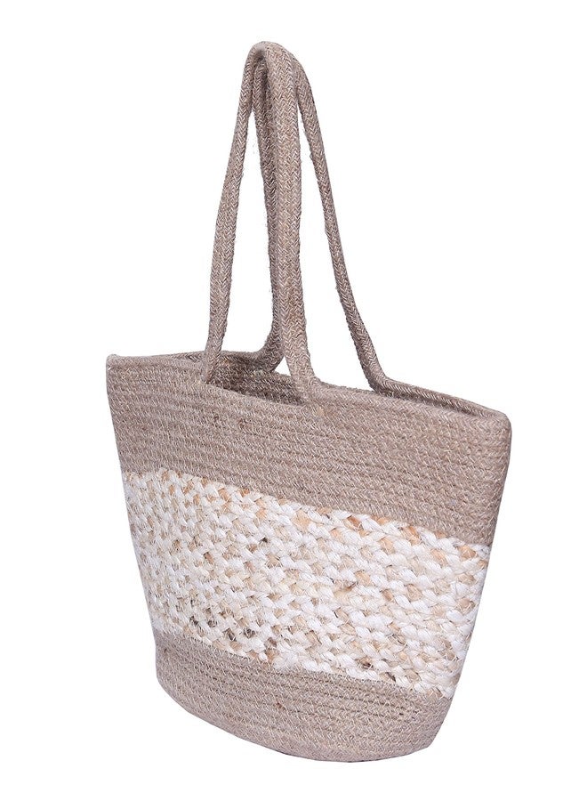 ROSSLYN Eco-Friendly Reusable Jute&Cotton Bag for Cloth Shopping Bags for Daily use Market Carry Milk Grocery Fruits Vegetable with Reinforced Handle jhola Bag (beige) - Image 4