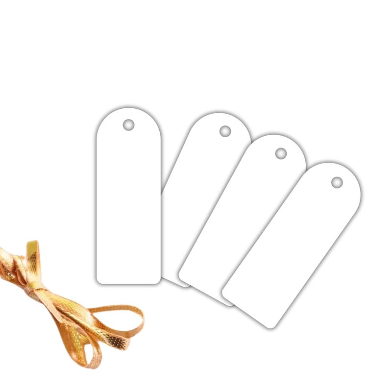 GLOBEADO White Paper Price Tags, 100 Pieces, Double-Sided, Rectangular with Gold Ribbon (Half Moon) - Image 1