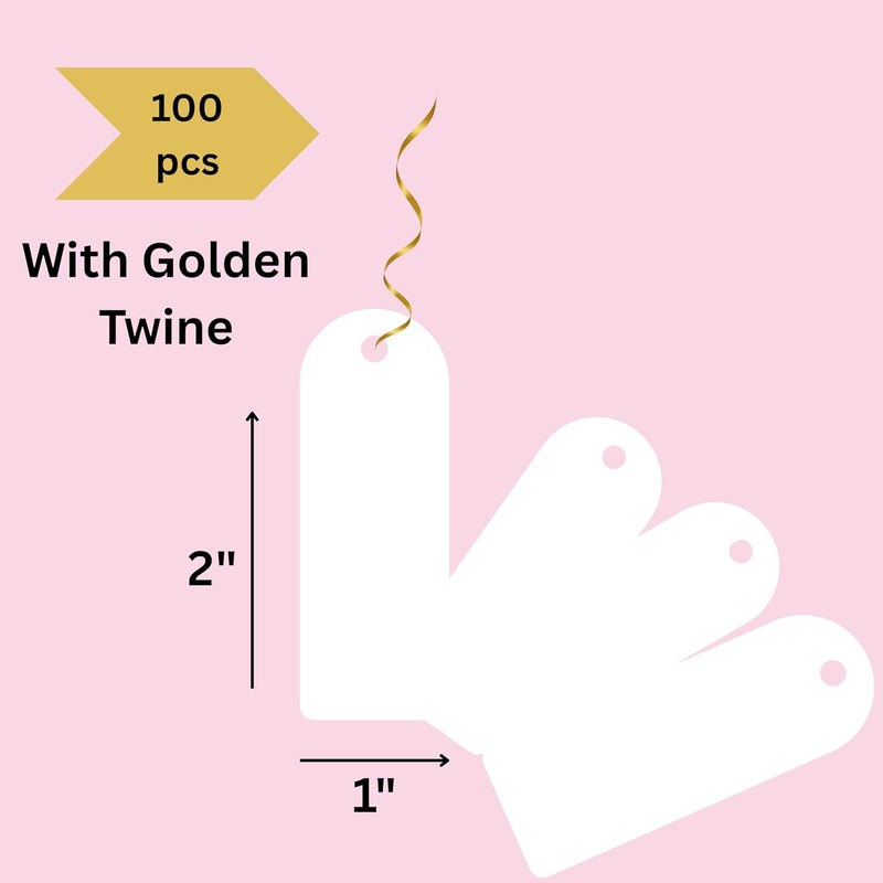 GLOBEADO White Paper Price Tags, 100 Pieces, Double-Sided, Rectangular with Gold Ribbon (Half Moon) - Image 3