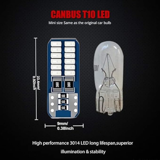 YEERON 194 168 Led Bulb Super Bright 24Smd 3014 Chips Error Free 2825 W5W T10 Wedge Led Replacement Bulbs For Car Interior Dome Map Door Courtesy License Plate LightsRed10Pack - Image 4