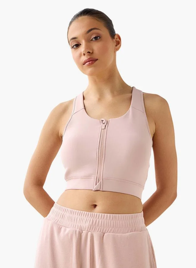 Splash Active Padded 2-Way Stretch Sports Bra with Zip Closure