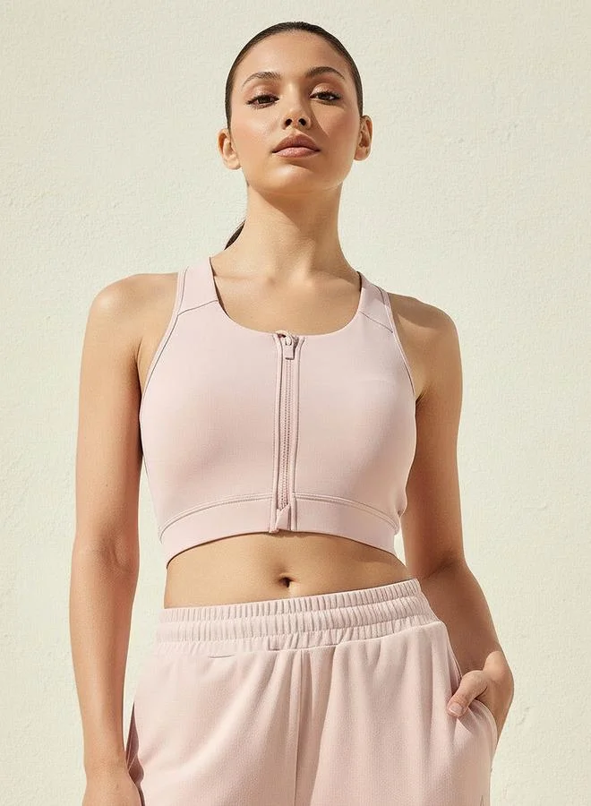 Splash Active Padded 2-Way Stretch Sports Bra with Zip Closure
