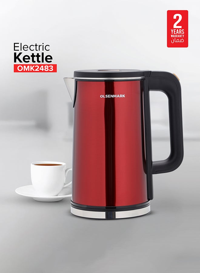 Olsenmark Electric Kettle, Water Boiler, Stainless Steel Seamless Inner Double Wall Cool Touch Body, Auto-Shut Off, Boil Dry Protection 2 L 1500 W OMK2483 Red/Black - Image 1