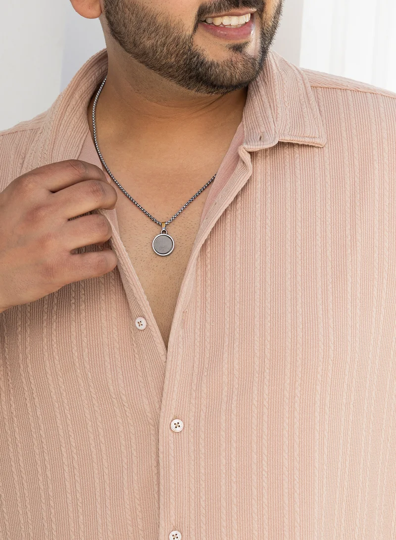 Instafab Plus Instafab Plus Men's Saltbox Beige Ribbed-Rope Tactile Shirt For Casual Wear | Spread Collar | Long Cuffed Sleeves | Button Closure | Plus Size Shirt Crafted With Comfort Fit For Everyday Wear