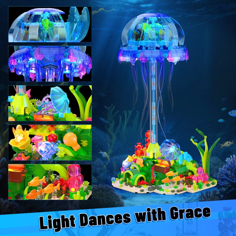 JMBricklayer Jellyfish Building Set with LED Lights, Ocean Animal Collection Toy, Floating Jellyfish Lamp, Sea Creature Display for Adults, Home & Office Decor, Creative Gifts for Boys Girls 14+ - Image 3
