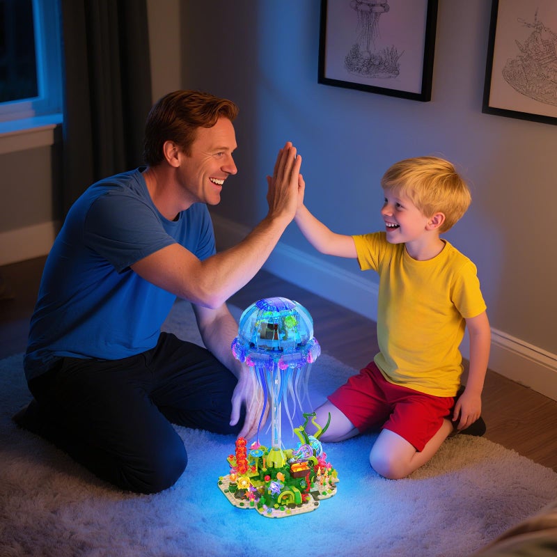 JMBricklayer Jellyfish Building Set with LED Lights, Ocean Animal Collection Toy, Floating Jellyfish Lamp, Sea Creature Display for Adults, Home & Office Decor, Creative Gifts for Boys Girls 14+ - Image 5