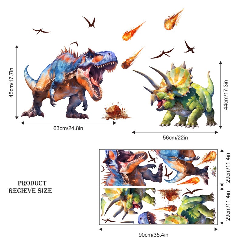 Supzone Large Dinosaur Wall Decals for Kids Room - Tyrannosaurus Triceratops Dino Wall Stickers for Boys Bedroom, Living Room, Baby Nursery Wall Art Decor - Image 3