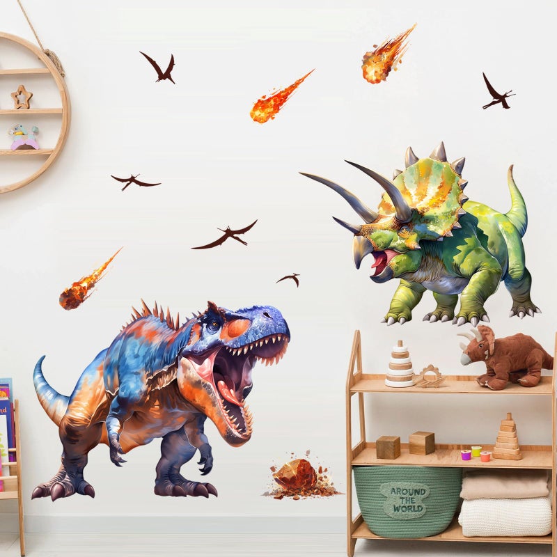 Supzone Large Dinosaur Wall Decals for Kids Room - Tyrannosaurus Triceratops Dino Wall Stickers for Boys Bedroom, Living Room, Baby Nursery Wall Art Decor - Image 2