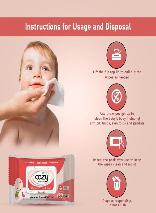 Cozy Baby Wipes, Red Pack of 6 (480 Count) Alcohol free, soft and strong, aloe vera and lime extract, vitamin E, Extra softness, baby sensitive, alcohol free, 15 cm x 20 cm (480 Count (Pack of 6)) - Image 3