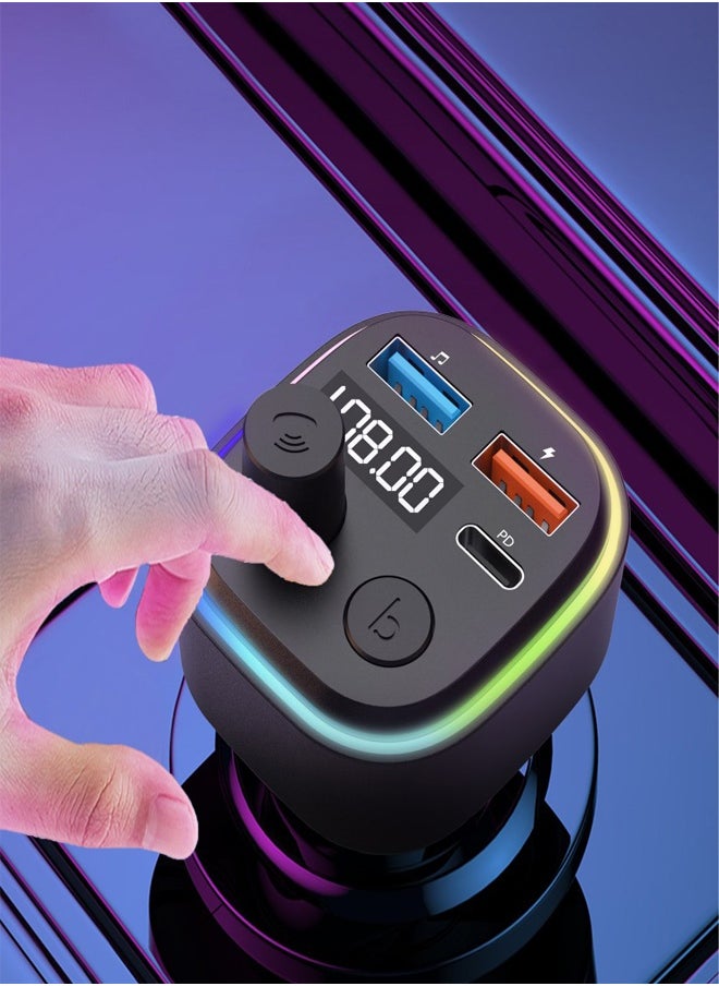 أيرلدوم جهاز إرسال FM لاسلكي من أيرلدم وشاحن سيارة مع 7 مصابيح RGB ملونة، طاقة فلاش، شاحن داخل السيارة مع جهاز إرسال FM، ومنافذ USB ومنفذ Type-C 3.1A، يدعم أوضاع تشغيل BT وUSB وTF.  - Image 4