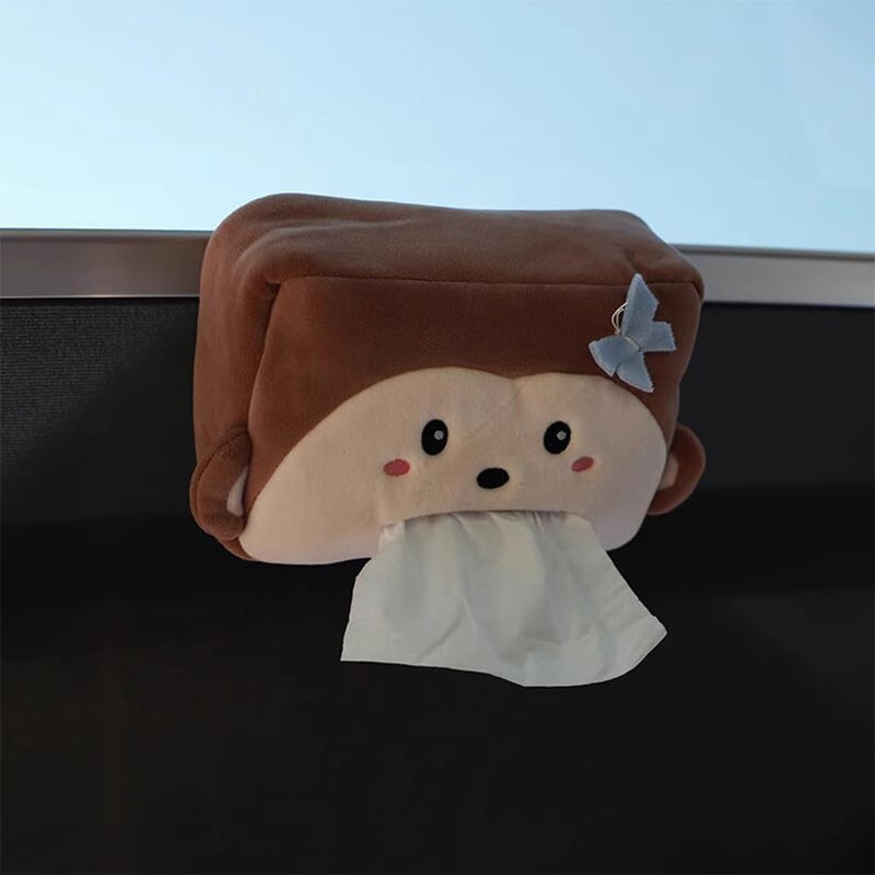 Pivdo® Car Tissue Paper Holder Different Animal Cartoon Faces Portable Napkin Car Tissue Box for Car Interior Accessories (Brown) - Image 1
