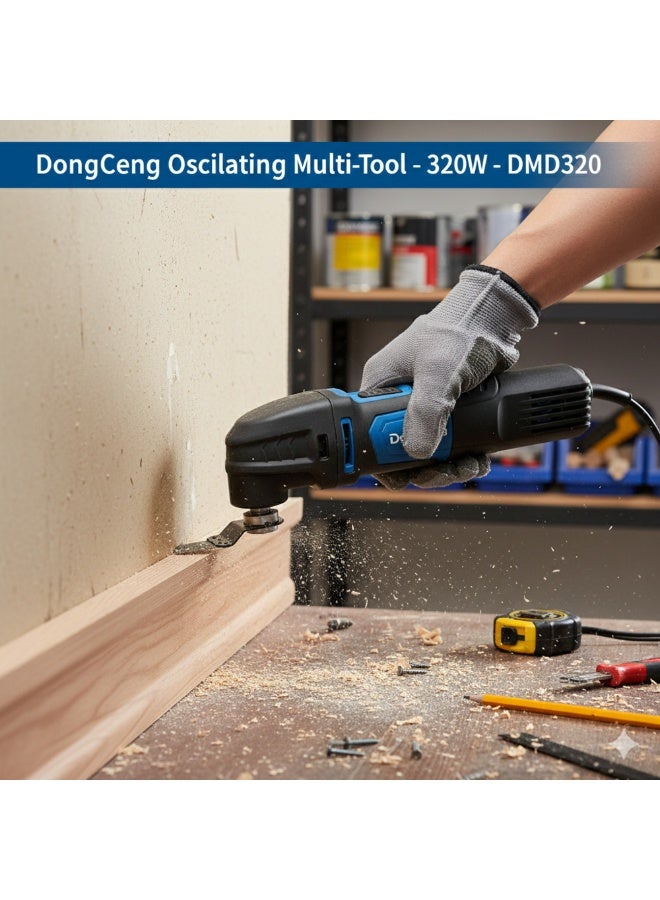 DongCheng 320W Electric Oscillating Multi-Tool DMD320 – 6 Variable Speed Precision Power Tool (11,000-20,000 OPM) with 3° Oscillation Angle, Universal Accessory Interface & Complete Accessory Kit for Cutting, Sanding & Scraping - Image 2