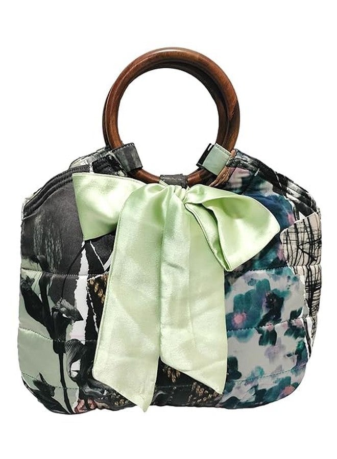athizay Top Handle Handbags for Women Handcrafted Self Design Smooth Feel Polyester Fabric Stylish Bags Multi-Color Pista - Image 1