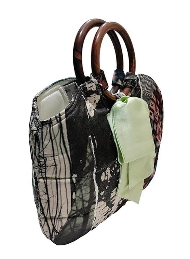 athizay Top Handle Handbags for Women Handcrafted Self Design Smooth Feel Polyester Fabric Stylish Bags Multi-Color Pista - Image 3