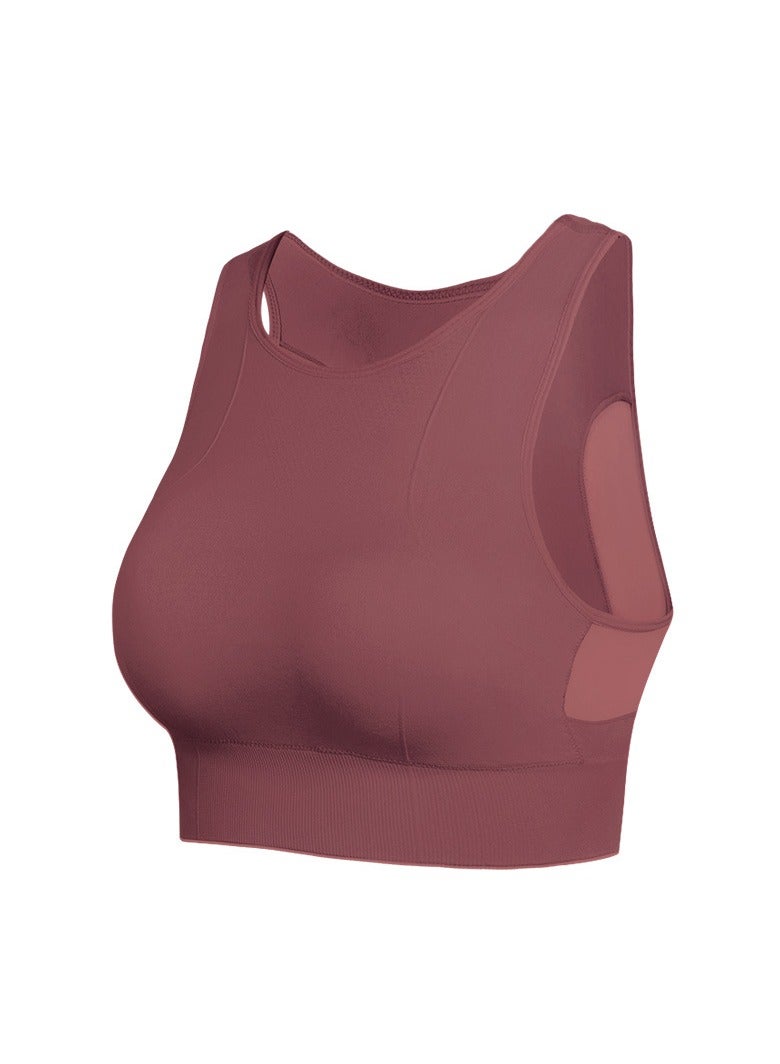AROAQ Full Coverage Longline Sports Bra, Shockproof Fitness Yoga Running Sports Bra,  Seamless Quick-drying Medium Impact Push Up Tank Top For Yoga Gym Workout, (Size 2XL, Brick Red) - Image 1