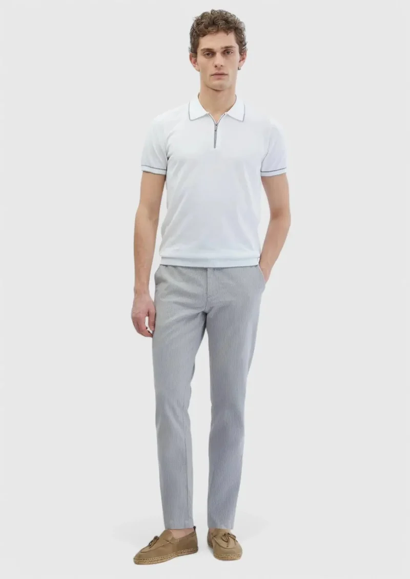 RAMSEY Grey Weaving Jogging Fit Casual Cotton Blended Trousers