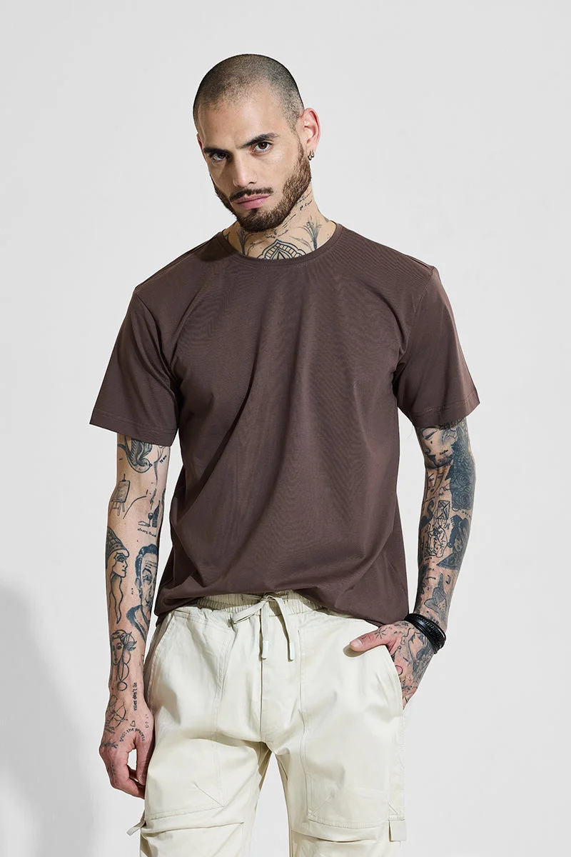 SNITCH Slim Fit 4-Way Stretch Brown T-Shirt