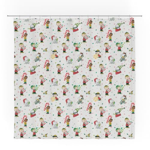 Franco Peanuts Holiday Christmas 13Piece Shower Curtain Set 72 x 72 Inch Fabric Curtain with Hooks Bathroom Decor Machine Washable 100 Officially Licensed Product by Franco Collectibles - Image 1