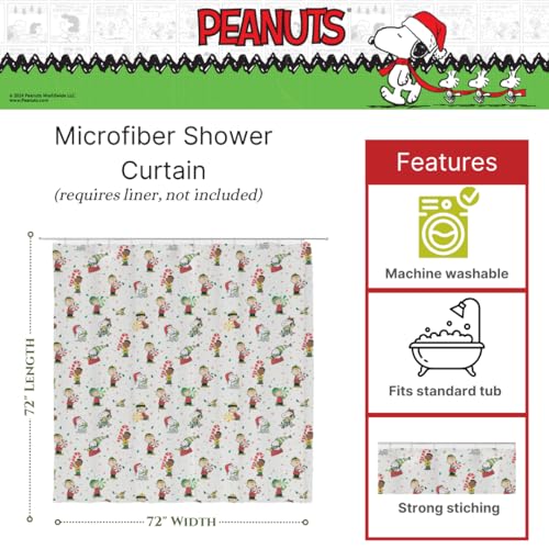 Franco Peanuts Holiday Christmas 13Piece Shower Curtain Set 72 x 72 Inch Fabric Curtain with Hooks Bathroom Decor Machine Washable 100 Officially Licensed Product by Franco Collectibles - Image 3