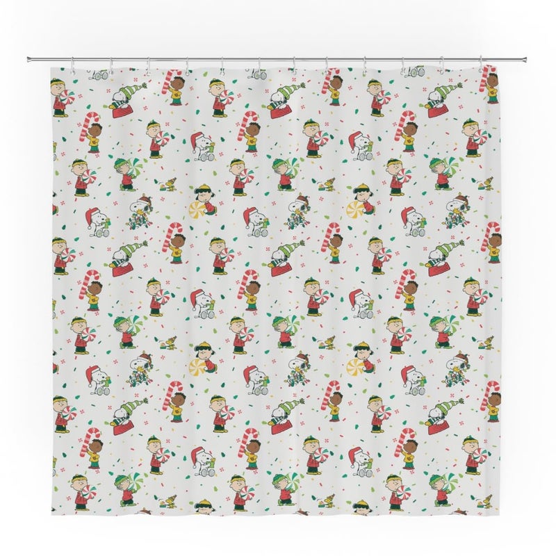 Franco Peanuts Holiday Christmas 13Piece Shower Curtain Set 72 x 72 Inch Fabric Curtain with Hooks Bathroom Decor Machine Washable 100 Officially Licensed Product by Franco Collectibles - Image 2
