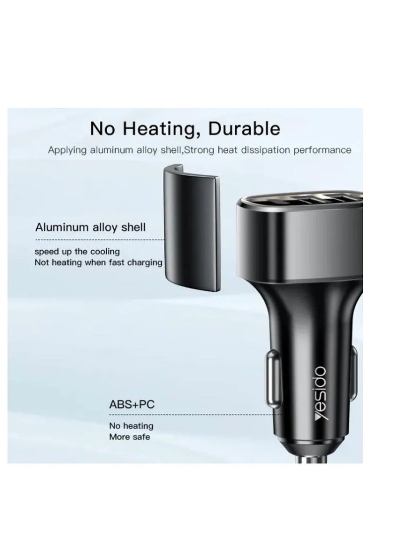 Yesido Y47 49W Car Fast Charger – Dual USB + Type-C/USB-C Ports for Rapid Charging – Compact Universal Adapter for Smartphones, Tablets, GPS & More – 3-Port Simultaneous Charging – Smart IC Power Distribution – Compatible with Android, iOS & USB-C Devices – Black - Image 4