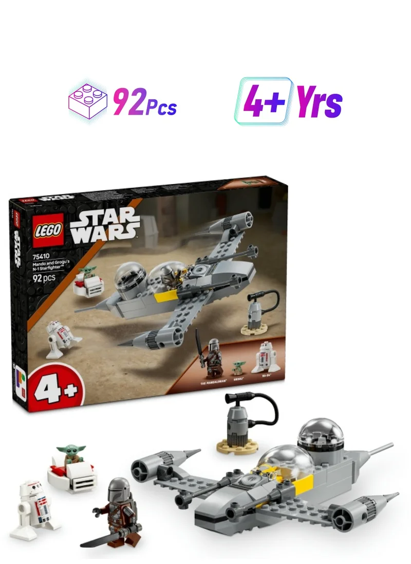 ليغو Star Wars 75410 Mando and Grogu’s N-1 Starfighter Building Toy with The Mandalorian Minifugure, Grogu & R5-D4 Figures, plus a Brick-Built Fueling Station, Playset for 4+ Year Old Boys & Girls (92 pieces)