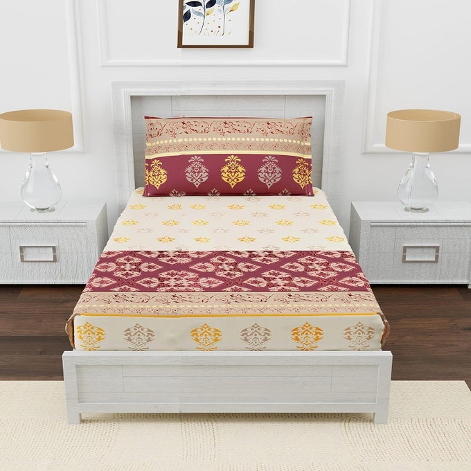 180TC FITTED 100 COTTON PREMIUM PRINTED SINGLE SIZE BEDSHEET MULTICOLOR 36X78 INCHES WITH 1 PILLOW COVERS