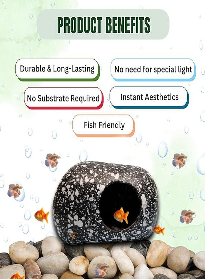 GIG BAZAAR Aquarium Stone Rock Cave Hideaway, Speckled Granite Design, Hidden Space for Fish and Shrimp Shelter, Tank Decoration Ornament Accessories Pack of-2 (Black) - Image 5