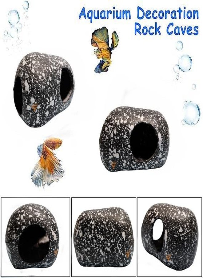 GIG BAZAAR Aquarium Stone Rock Cave Hideaway, Speckled Granite Design, Hidden Space for Fish and Shrimp Shelter, Tank Decoration Ornament Accessories Pack of-2 (Black) - Image 3