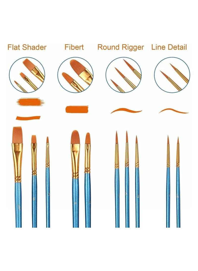 Professional Paint Brush Set - 10 Pcs Kit for Acrylic, Oil, Watercolor, Face, Nail, Body Art, Miniature Detailing, and Rock Painting