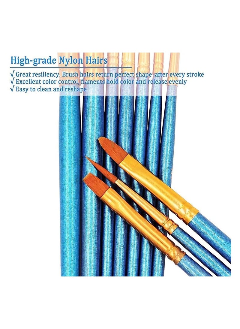 Professional Paint Brush Set - 10 Pcs Kit for Acrylic, Oil, Watercolor, Face, Nail, Body Art, Miniature Detailing, and Rock Painting