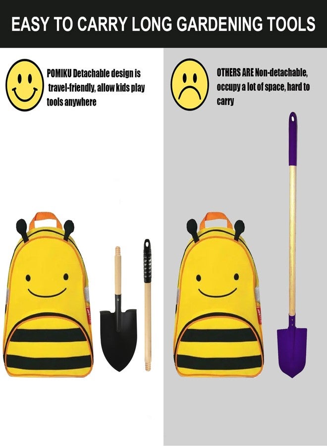 POMIKU Kids Rake and Shovel Sets, 7PCS Child Metal Gardening Tools for Real Digging-Great for Garden, Yard, Sandbox, Lawn, Camping Play, Outdoor Toys for Ages 2-4, 5-7 Years Old - Image 3
