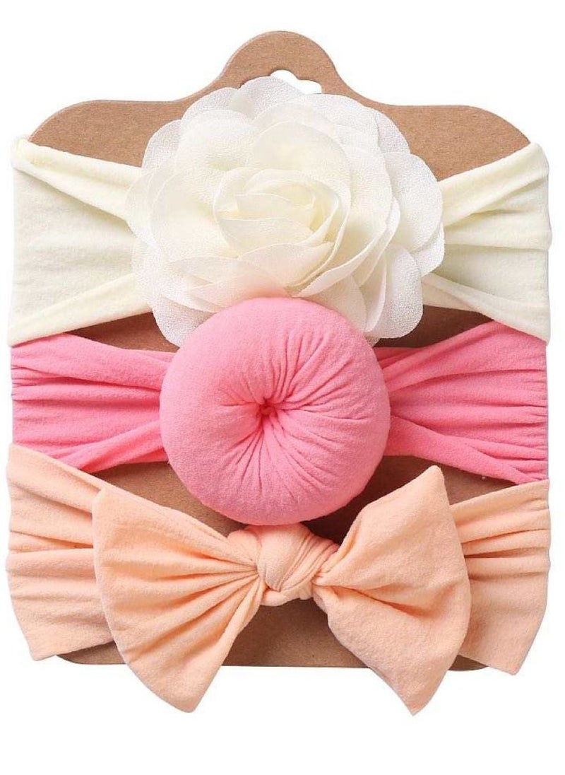 The Girl Cap The Girl Cap Elastic Baby Headband Stretchable Nylon Assorted Hairbands Hair Accessories for Baby- White Pink Orange - 3PCS  - Image 1
