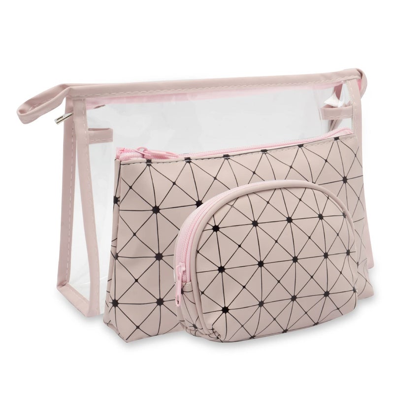 Ayaha Set of 3 Cosmetic Pouch Makeup Pouch Vanity Pouch Travel Organizer Toiletry Pouch for Women Zippered Pouch Set Large Medium Small Makeup Bag - Image 1