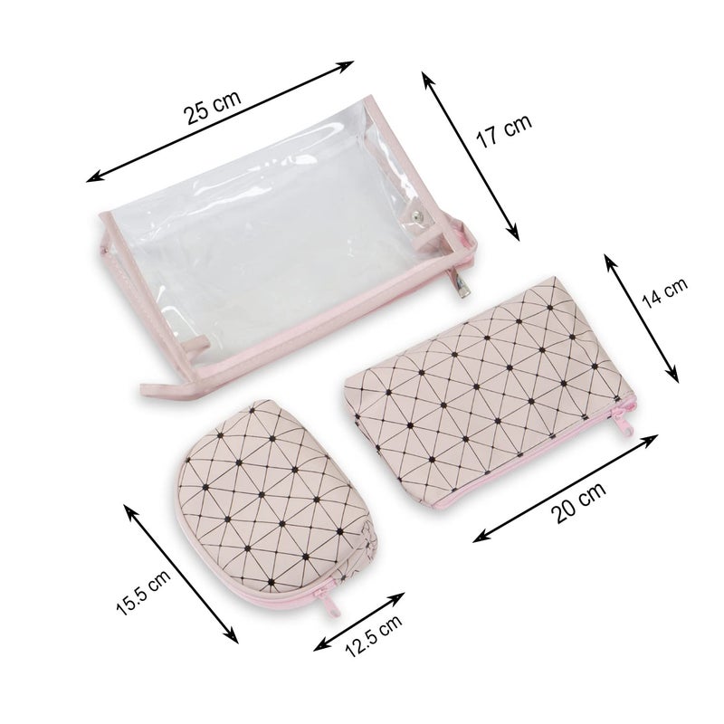 Ayaha Set of 3 Cosmetic Pouch Makeup Pouch Vanity Pouch Travel Organizer Toiletry Pouch for Women Zippered Pouch Set Large Medium Small Makeup Bag - Image 4