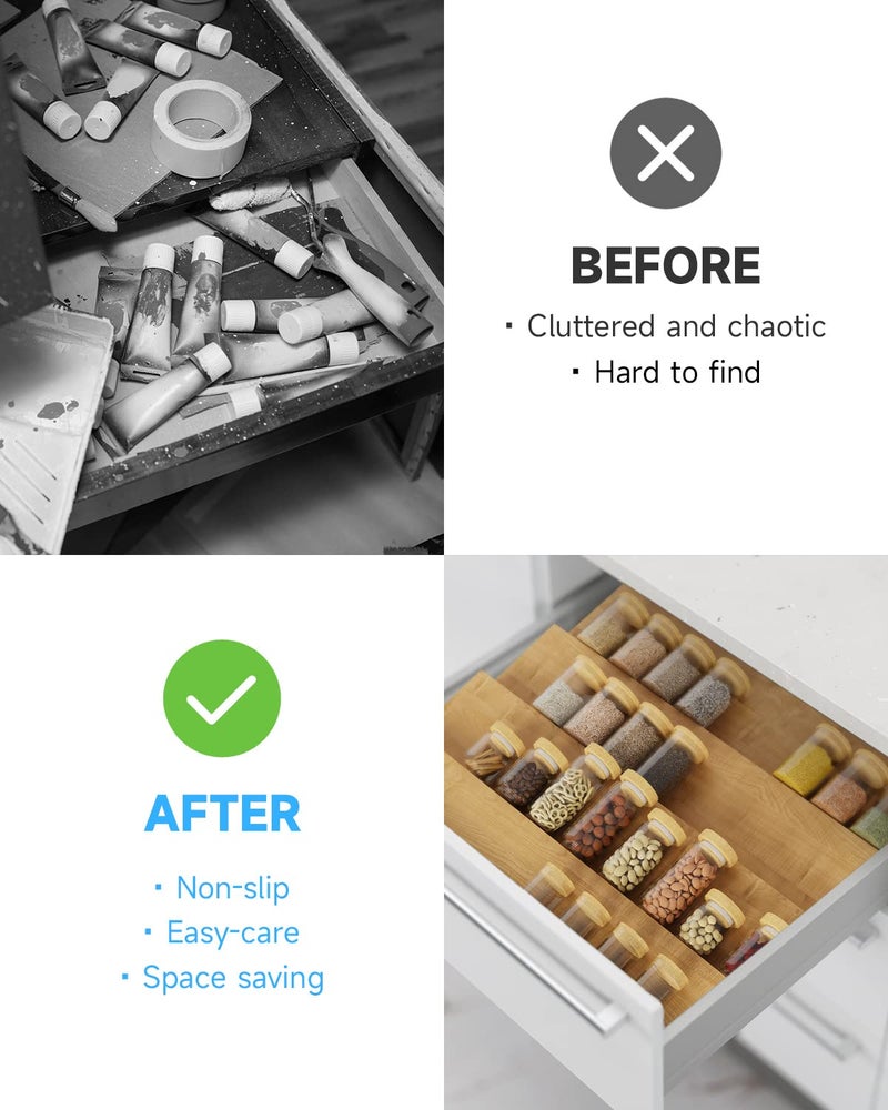 FEELING MALL Spice Drawer Organizer, 8 Tier Wooden Expandable From 66X52X4 CM Seasoning Jars Drawer Insert, Kitchen Drawer Spice Rack Tray for Cabinet/Countertop - Image 5