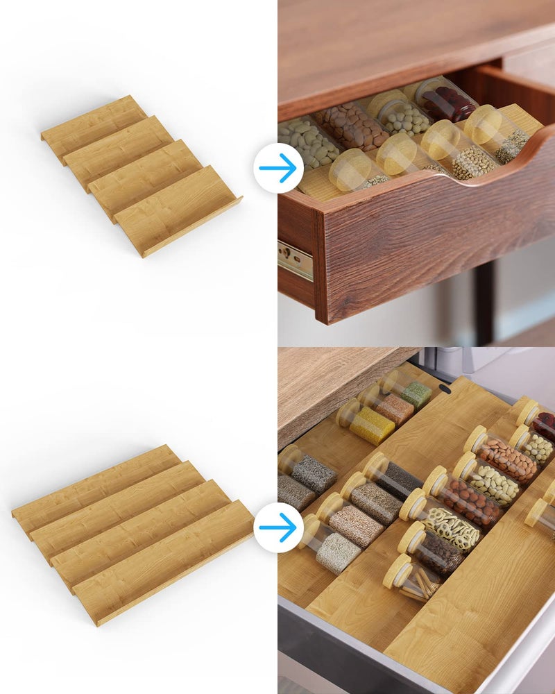 FEELING MALL Spice Drawer Organizer, 8 Tier Wooden Expandable From 66X52X4 CM Seasoning Jars Drawer Insert, Kitchen Drawer Spice Rack Tray for Cabinet/Countertop - Image 4