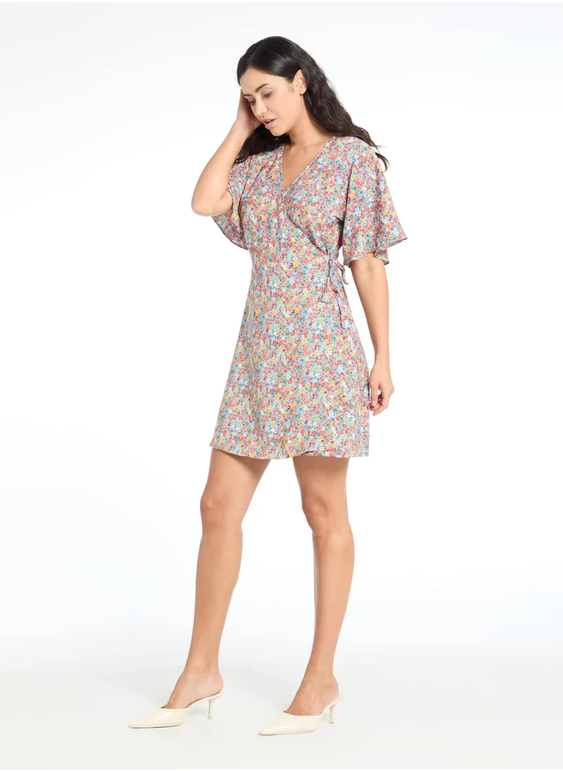 The Label Life Azure Floral Wrap Dress