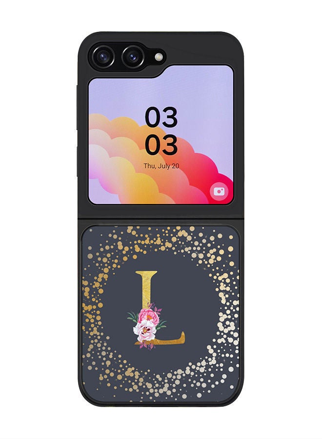 Stylizedd Rugged Black edge case for Samsung Galaxy Z Flip5, Slim fit Soft Case Flexible Rubber Edges Anti Drop TPU Gel Thin Cover -  Custom Monogram Initial Letter Floral Pattern Alphabet - L  (Grey ) - Image 1