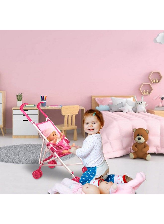 Anivia Doll Stroller Toy Anivia Realistic Doll Stroller Heart Design Gifts For Toddlers And Girls Foldable Baby Doll Stroller Toy Pink 102 - Image 3
