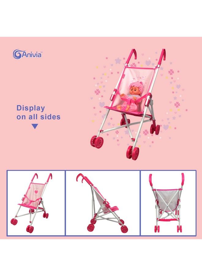 Anivia Doll Stroller Toy Anivia Realistic Doll Stroller Heart Design Gifts For Toddlers And Girls Foldable Baby Doll Stroller Toy Pink 102 - Image 4